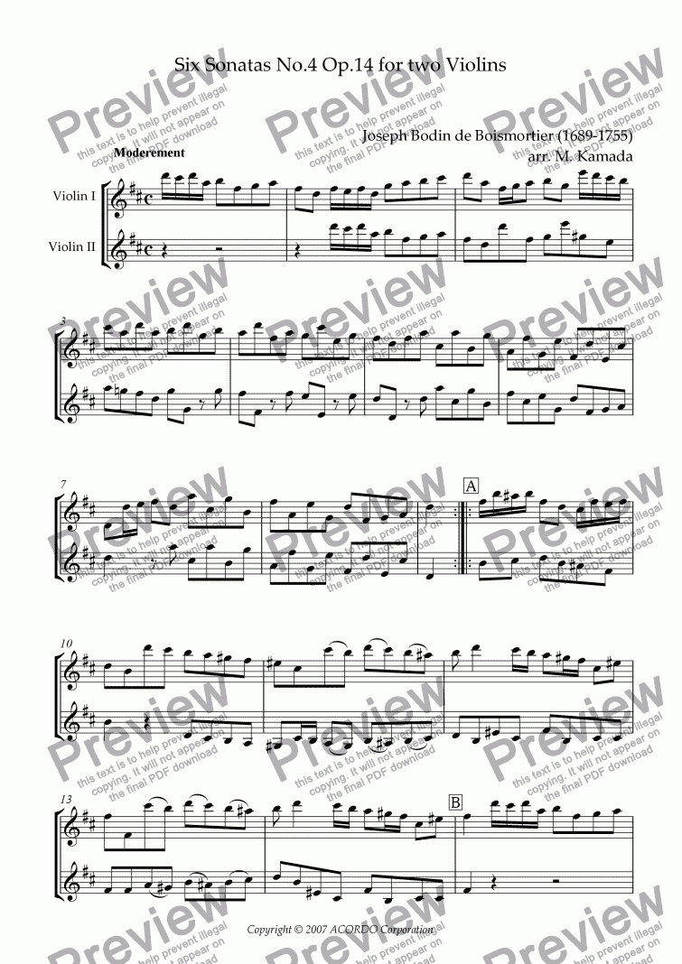 page one of Sonata (Duet) for Two Violins Op.14-4