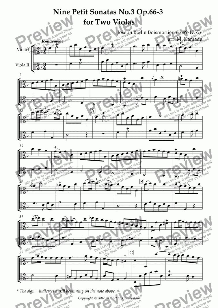 page one of Nine Petit Sonatas No.3 Op.66-3 for Two Violas