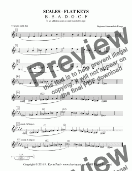 page one of Scale Sheet - Flat Keys - Beginner/Int. Range (Trumpet)