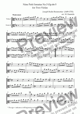 page one of Nine Petit Sonatas No.5 Op.66-5 for Two Violas