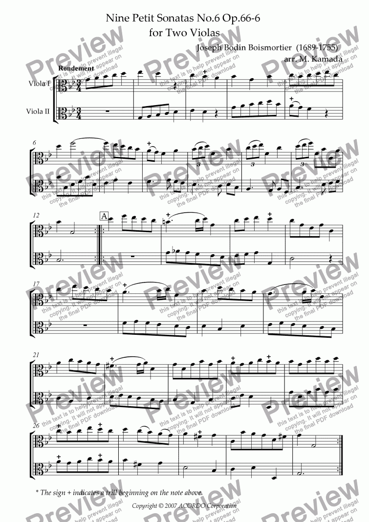 page one of Nine Petit Sonatas No.6 Op.66-6 for Two Violas