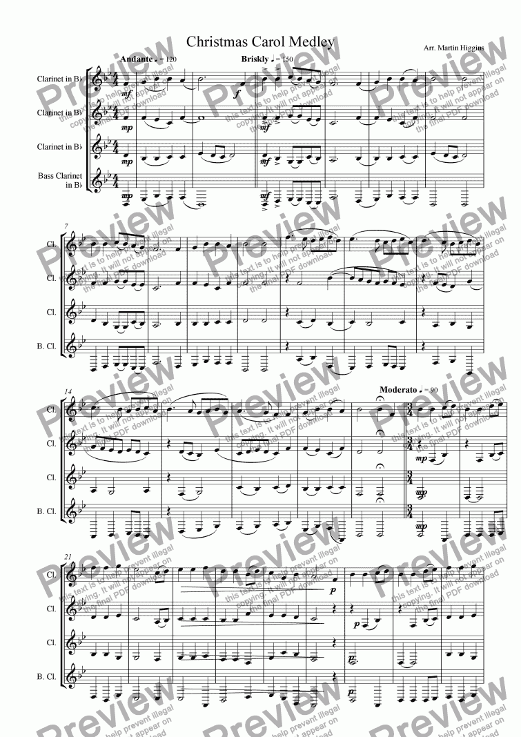 page one of Christmas Carol Medley (Clarinet Quartet) (2007)