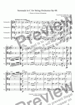 page one of Serenade in C for String Orchestra, Pezzo in forma di Sonatina, Op 48, Tchaikovsky