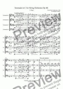 page one of Serenade in C for String Orchestra, Elegy Op 48, Tchaikovsky