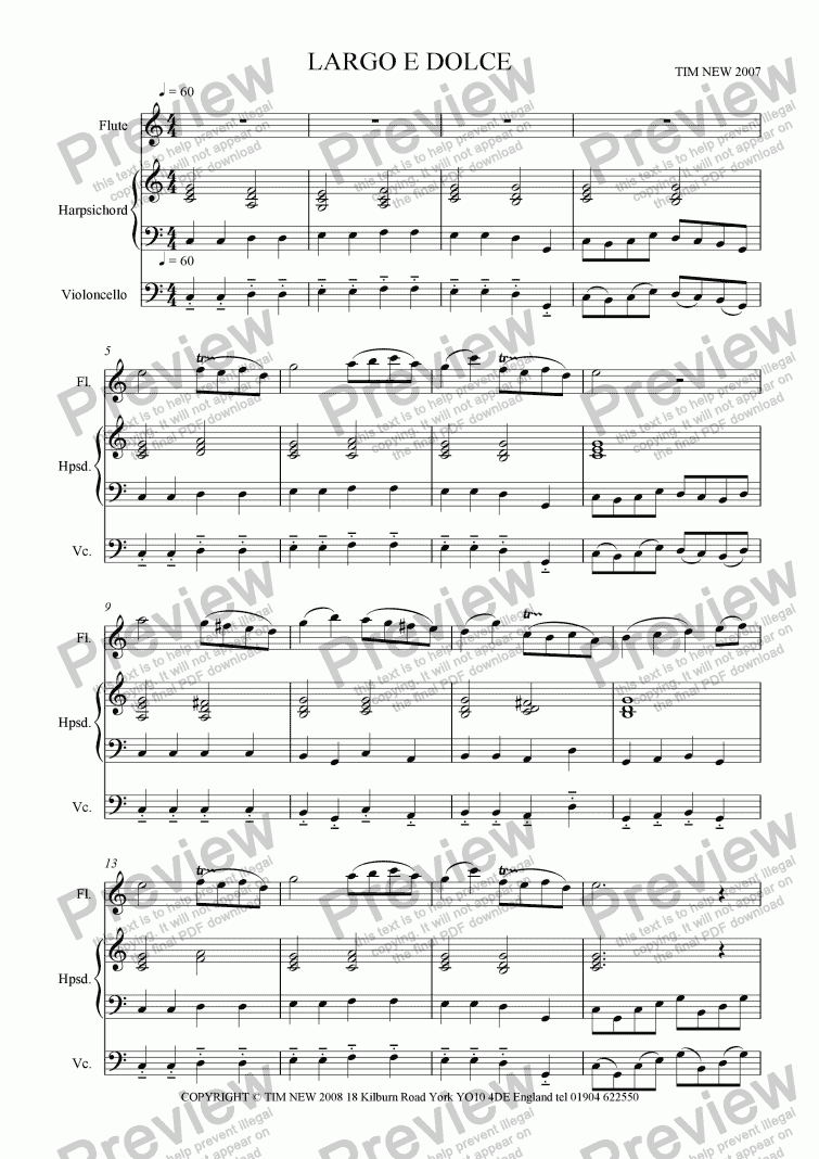 page one of Largo e Dolce for flute and piano