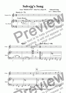 page one of Solveg's Song  ( Slow Beat and Jazz Waltz, Soprano Sax and Piano )