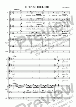 page one of Anthem: O Praise The Lord  (SATB + Organ)
