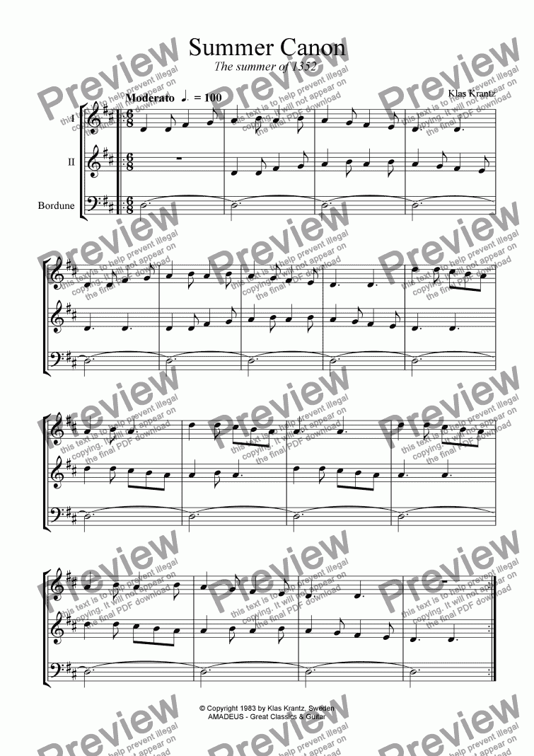 page one of Summer canon for 2 voices or instruments