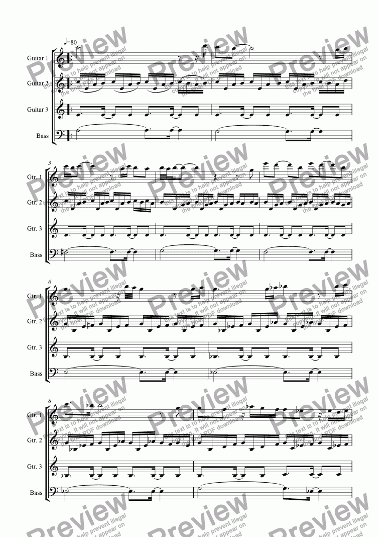 page one of Cavatina (arranged for 3 guitars and bass)