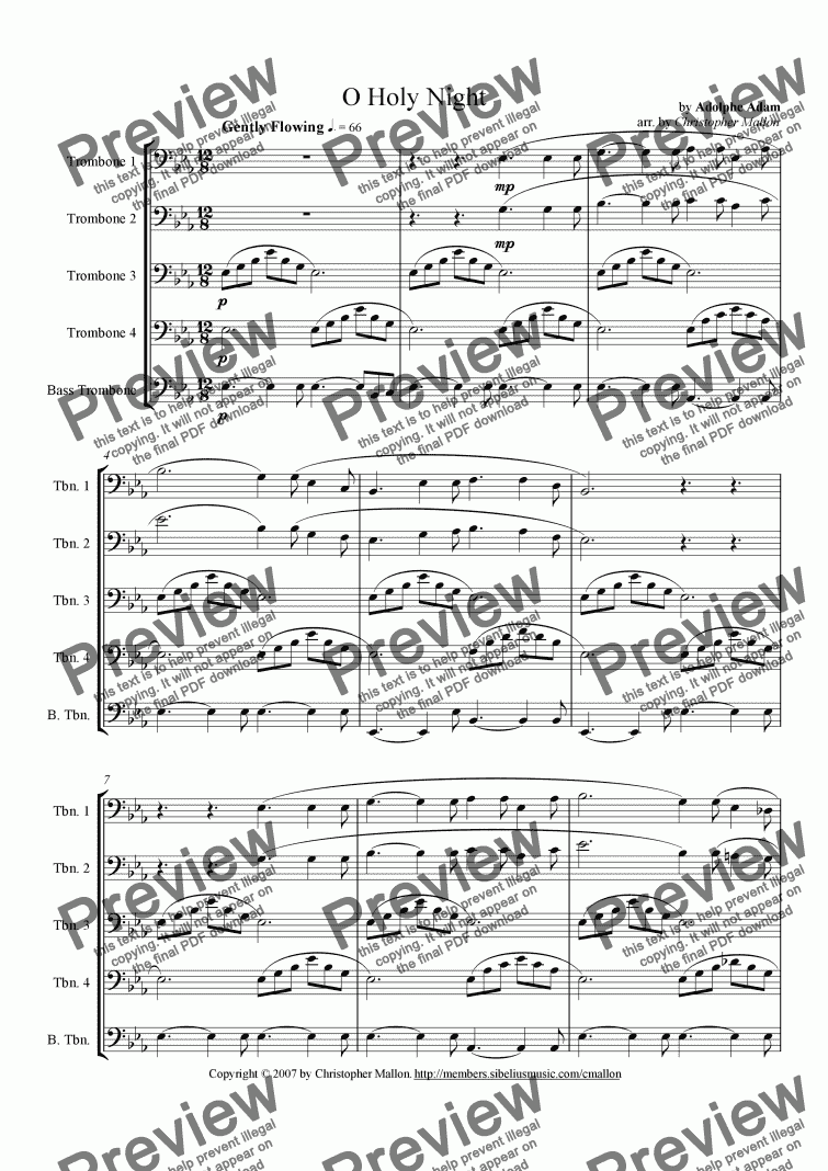 page one of O Holy Night (Trombone Quintet)