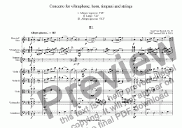 page one of Concerto for vibraphone, horn, timpani and strings - III Allegro giocoso