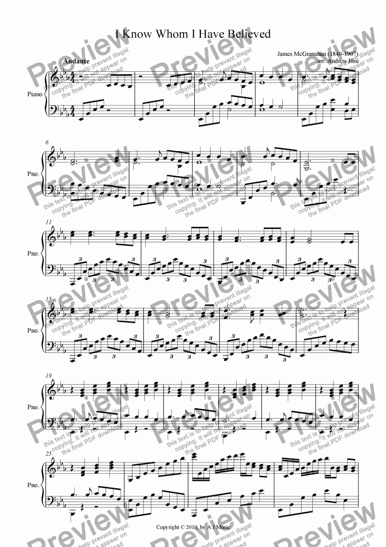 page one of I Know Whom I Have Believed - Solo Piano