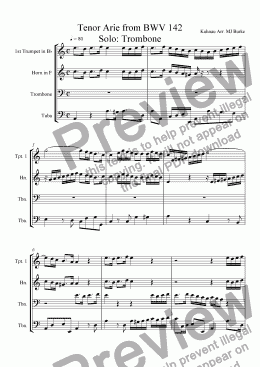 page one of Tenor Aria for BWV 142 for Brass Quartet