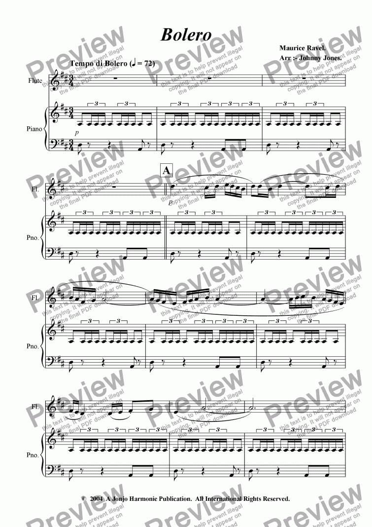 page one of Bolero   (Flute and Piano)