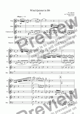 page one of Wind Quintet in Bb