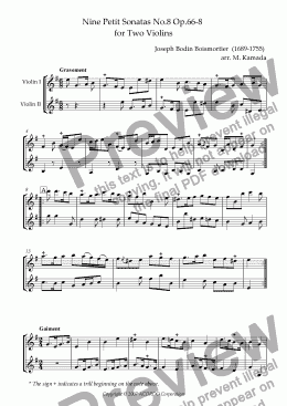 page one of Nine Petit Sonatas No.8 Op.66-8 for Two Violins