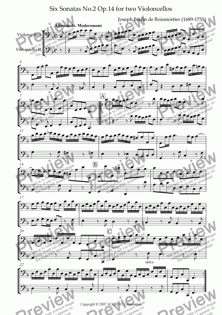 page one of Sonata (Duet) for Two Violoncellos Op.14-2
