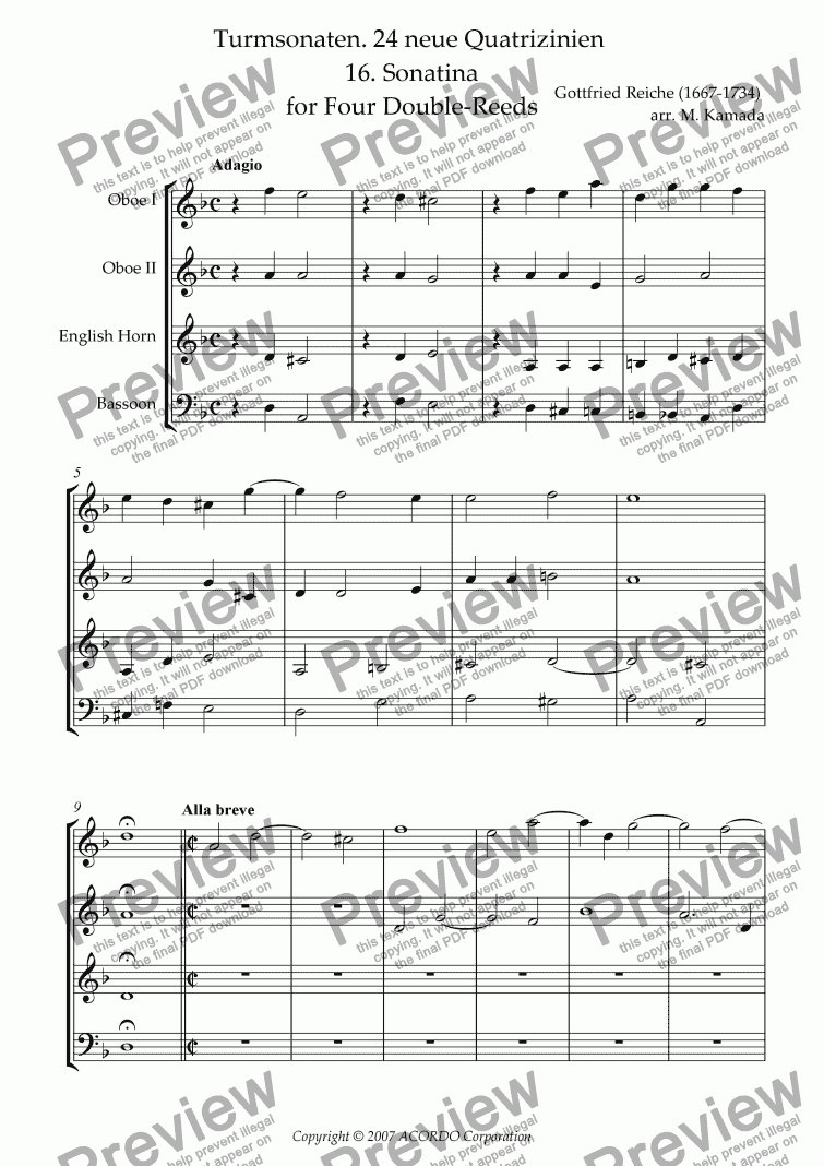 page one of Turmsonaten. 24 neue Quatrizinien 16. Sonatina for Double-Reeds