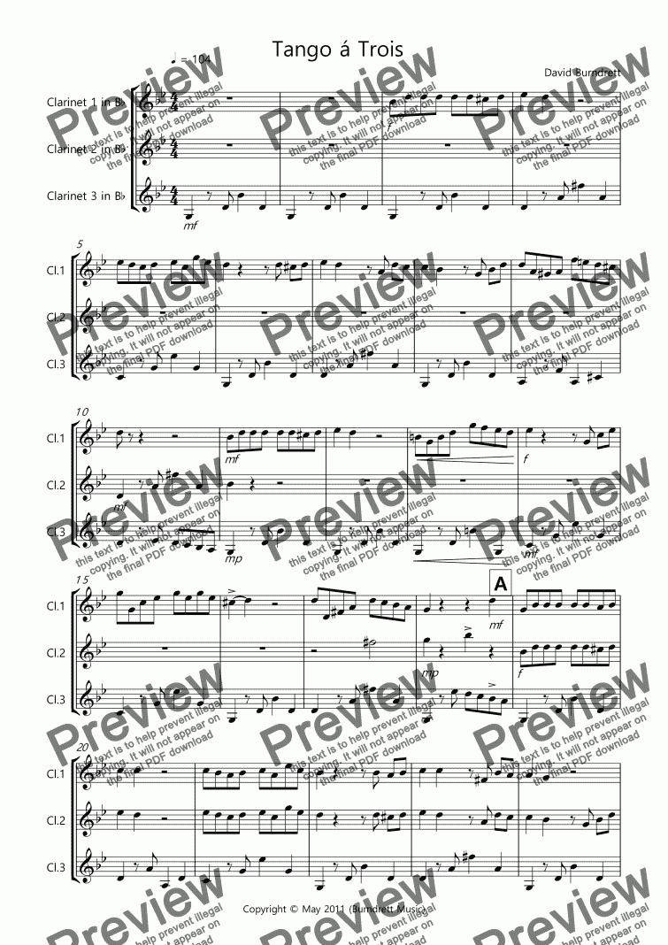 page one of Tango á Trois For Clarinet Trio