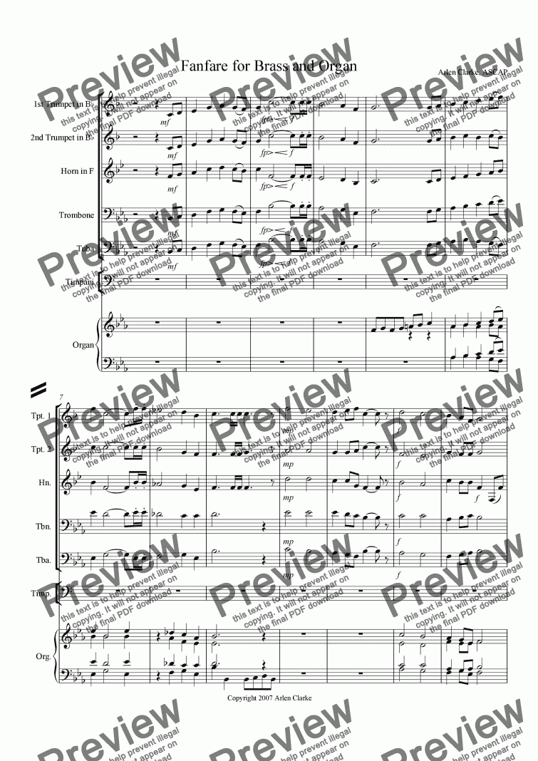 page one of Fanfare for brass and Organ