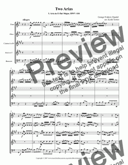 page one of Two Arias for Wind Quintet