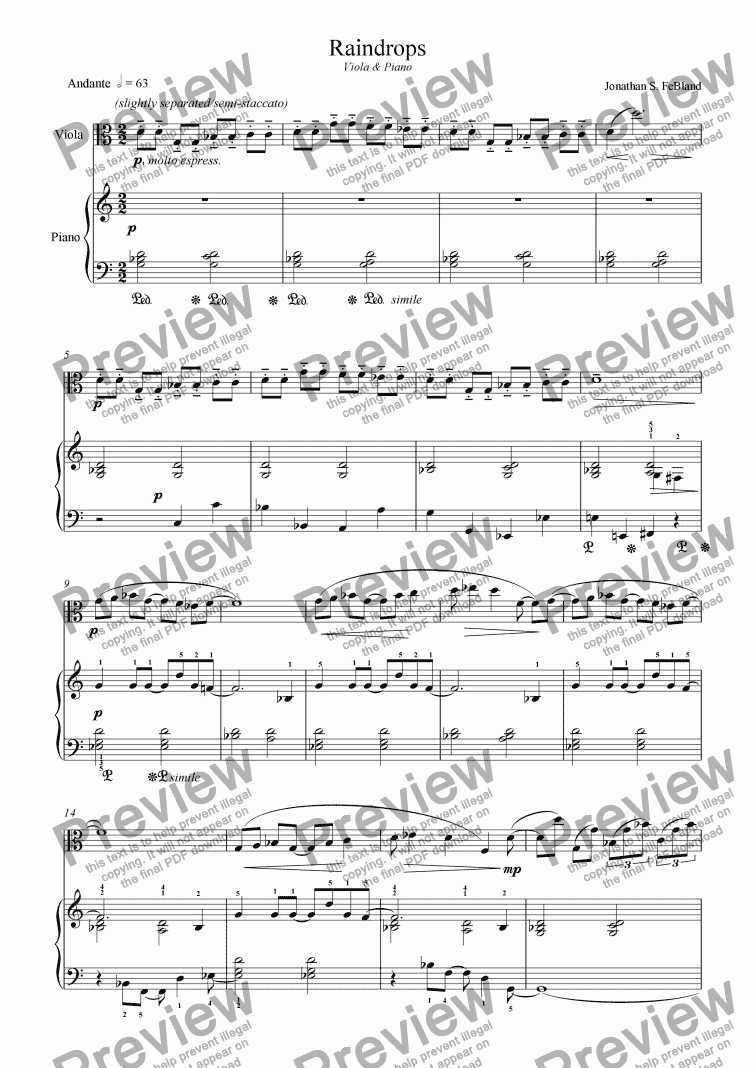 page one of Raindrops (Viola and Piano)