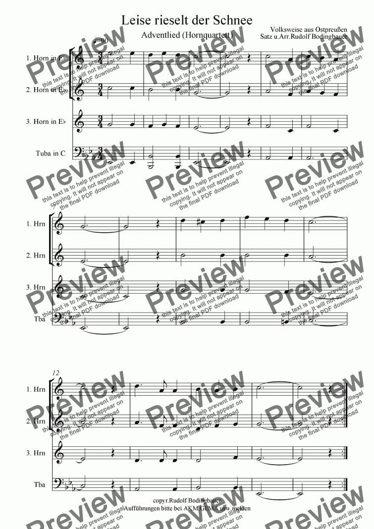 page one of Leise rieselt der Schnee (3H�rner-Tuba)