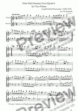 page one of Nine Petit Sonatas No.6 Op.66-6 for Two Flutes