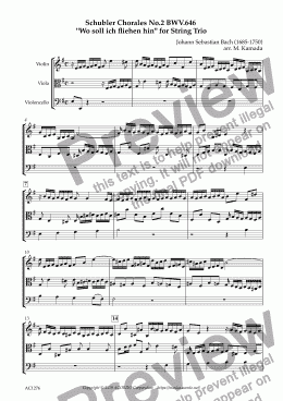 page one of Six Schubler Chorales No.2 BWV646 "Wo soll ich fliehen hin" for String Trio