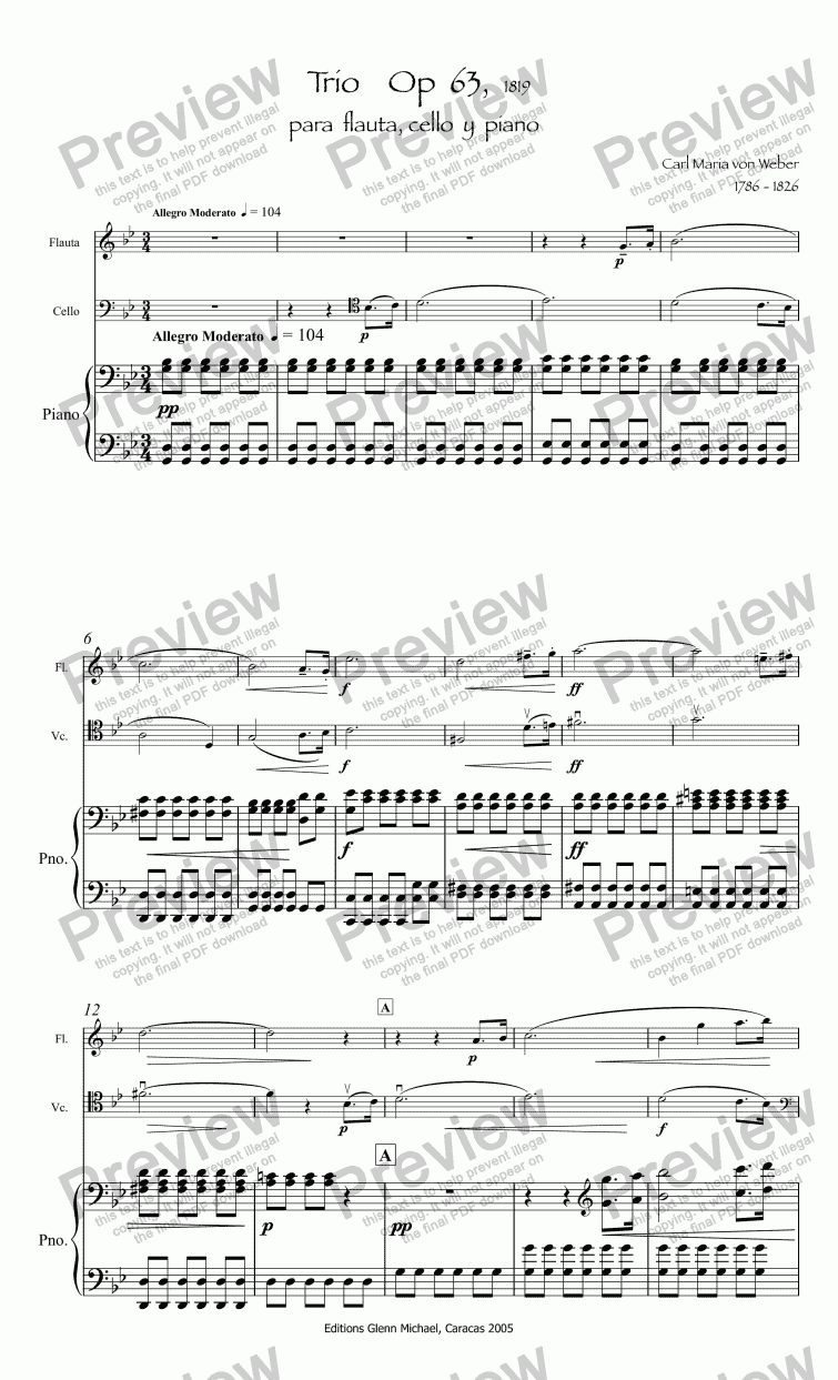 page one of Von Weber Trio flute, cello & pno