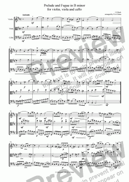 page one of Bach - PRELUDE and FUGUE in B minor - for string trio