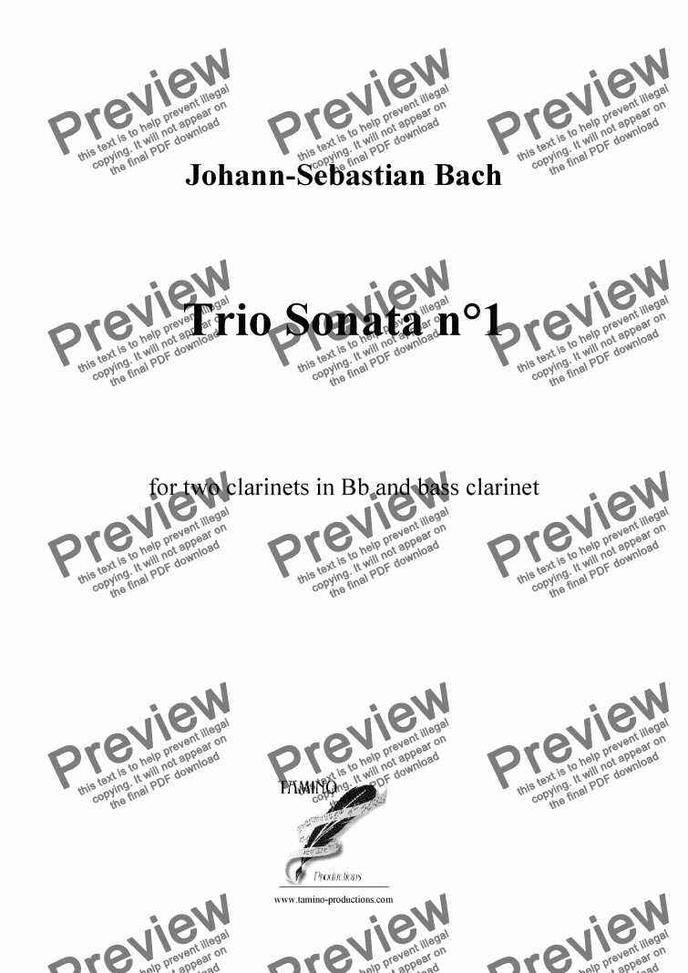 page one of Bach: Sonata n°1 in Eb BWV 526 for clarinet trio