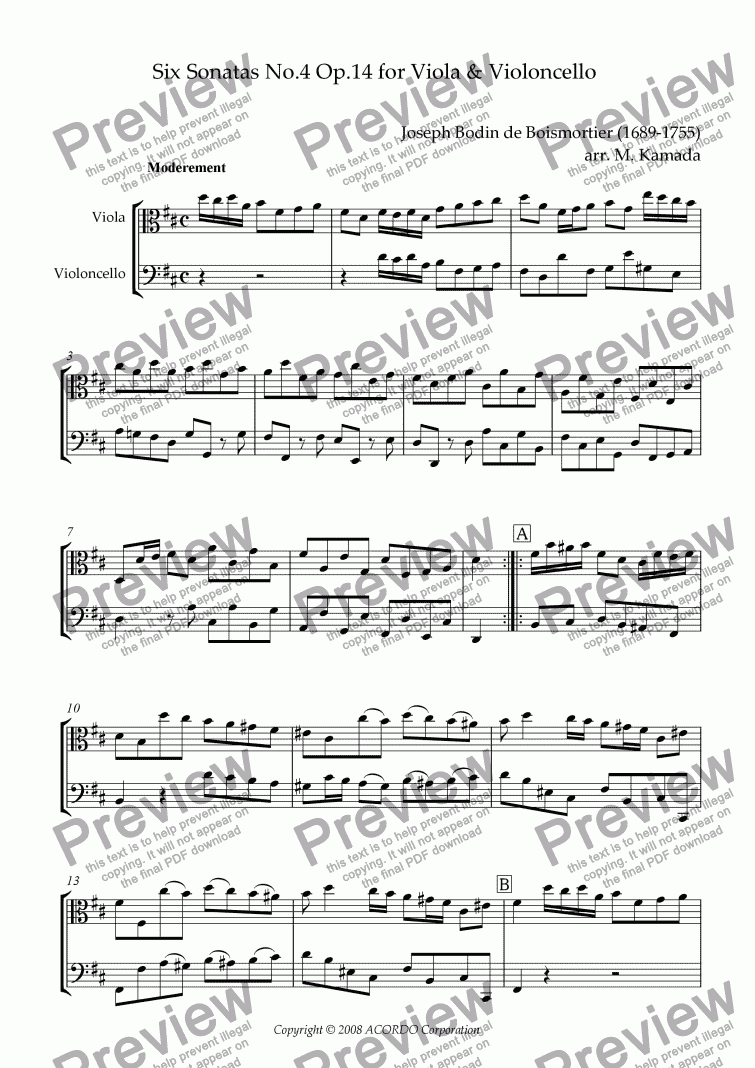 page one of Sonata (Duet) for Viola & Violoncello Op.14-4