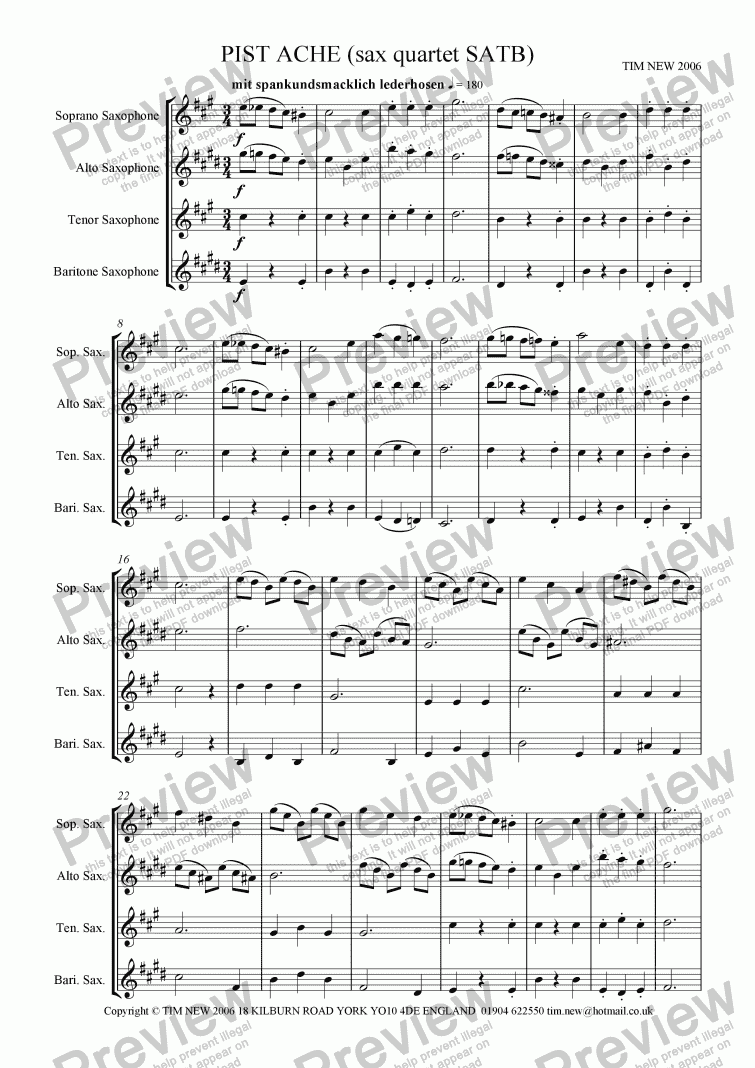 page one of PIST ACHE (sax  quartet SATB)
