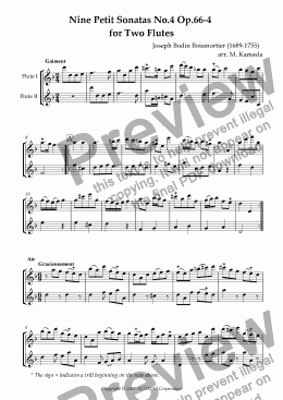 page one of Nine Petit Sonatas No.4 Op.66-4 for Two Flutes