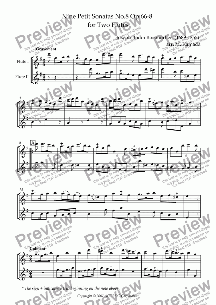 page one of Nine Petit Sonatas No.8 Op.66-8 for Two Flutes