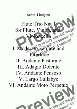 page one of Flute Trio No. 1 for Flute, Violin, and Violoncello, VI. Andante Moto perpetuo