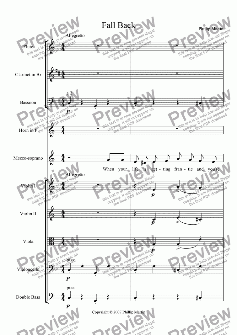 page one of Fall back, orchestral version