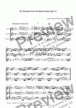 page one of Six Sonatas No.5 for Three Flutes Op.7-5