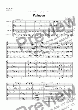 page one of Patapan arr for SaxophoneQuartet