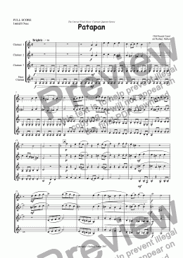 page one of Patapan arr for Clarinet Quartet