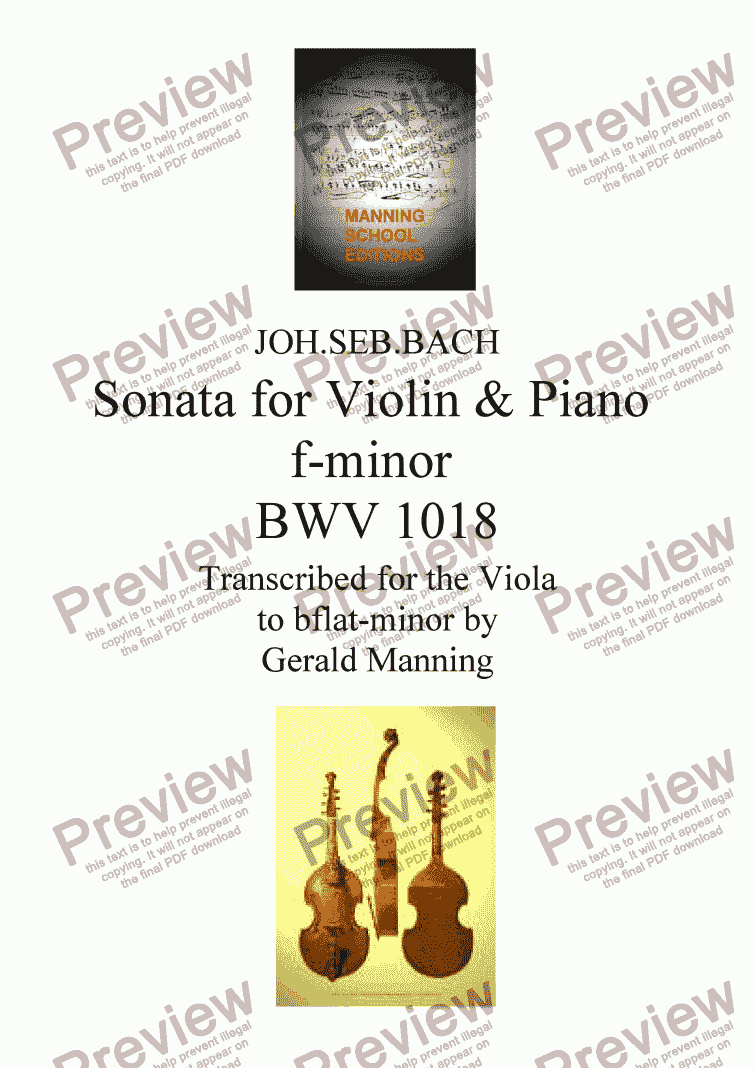 page one of BACH, J.S. - Sonata No. 5 for Violin & Clavier BWV 1018 - transcribed for the Viola by Gerald Manning
