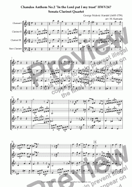 page one of Chandos Anthem No.2 "In the Lord put I my trust" HWV247 Sonata for Clarinet Quartet