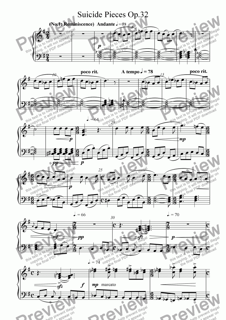 page one of Suicide Pieces, Op.32