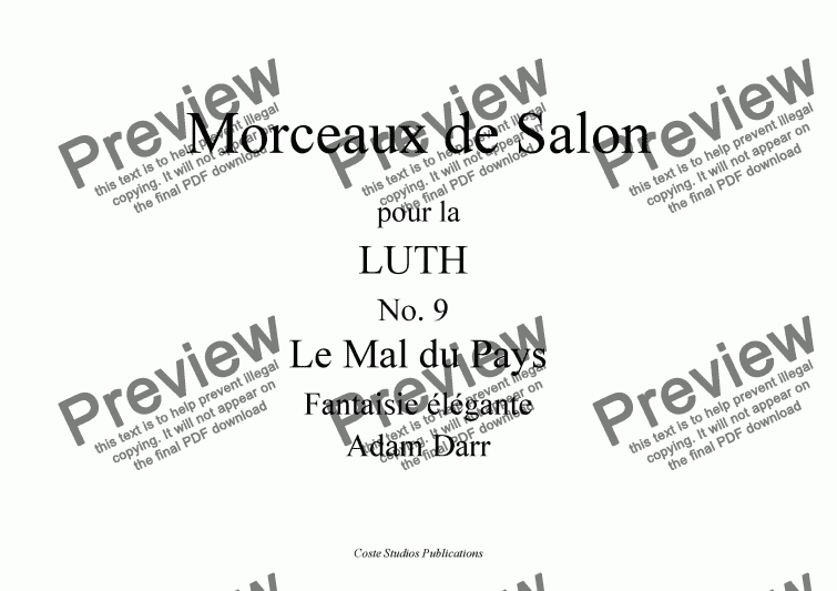 page one of Morceaux de Salon No. 9  Le Mal du Pays
