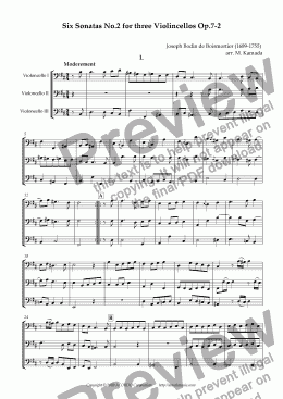page one of Six Sonatas No.2 for Three Violoncellos Op.7-2