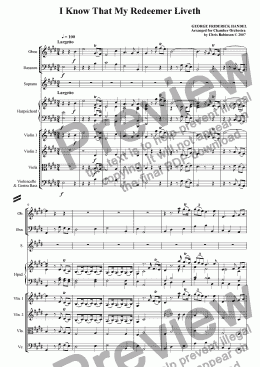 page one of I Know That My Redeemer Liveth - Messiah - Soprano & Chamber Orchestra