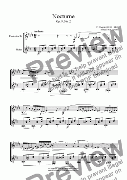 page one of Nocturne op. 9 No. 2 for clarinet in Bb and guitar