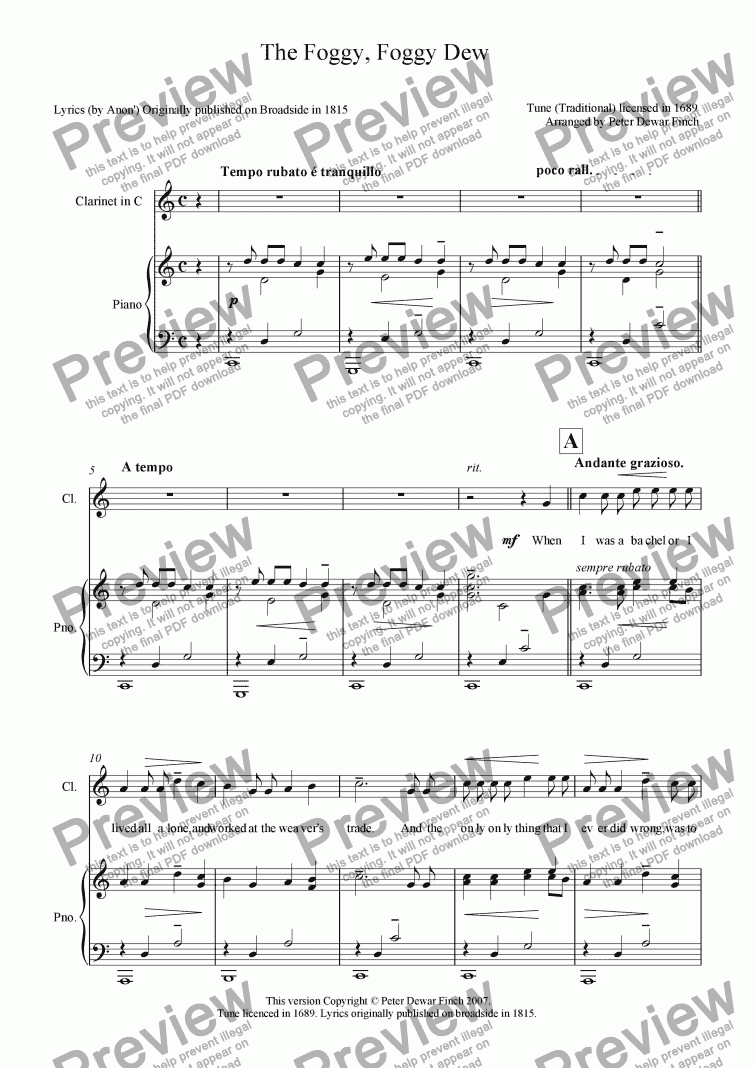 page one of The Foggy, Foggy Dew. for Piano