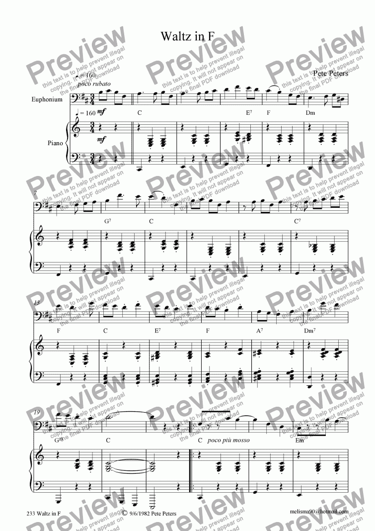 page one of Waltz in F  [Now in C for Euphonium + Piano]